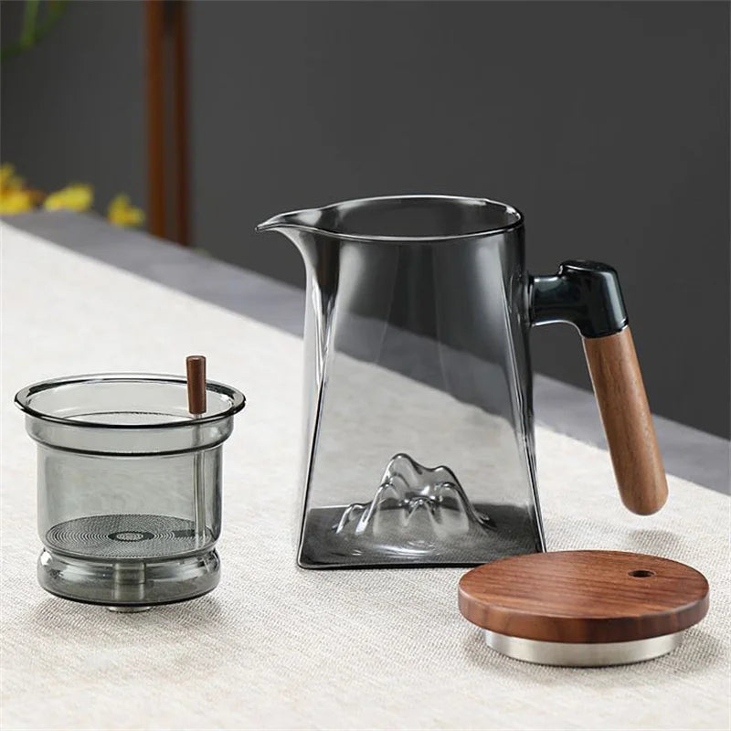 Teekanne 600ml - 700ml Swiss Mountain mit patentiertem 1-klick System aus Hitzebeständigem Borosilikatglas